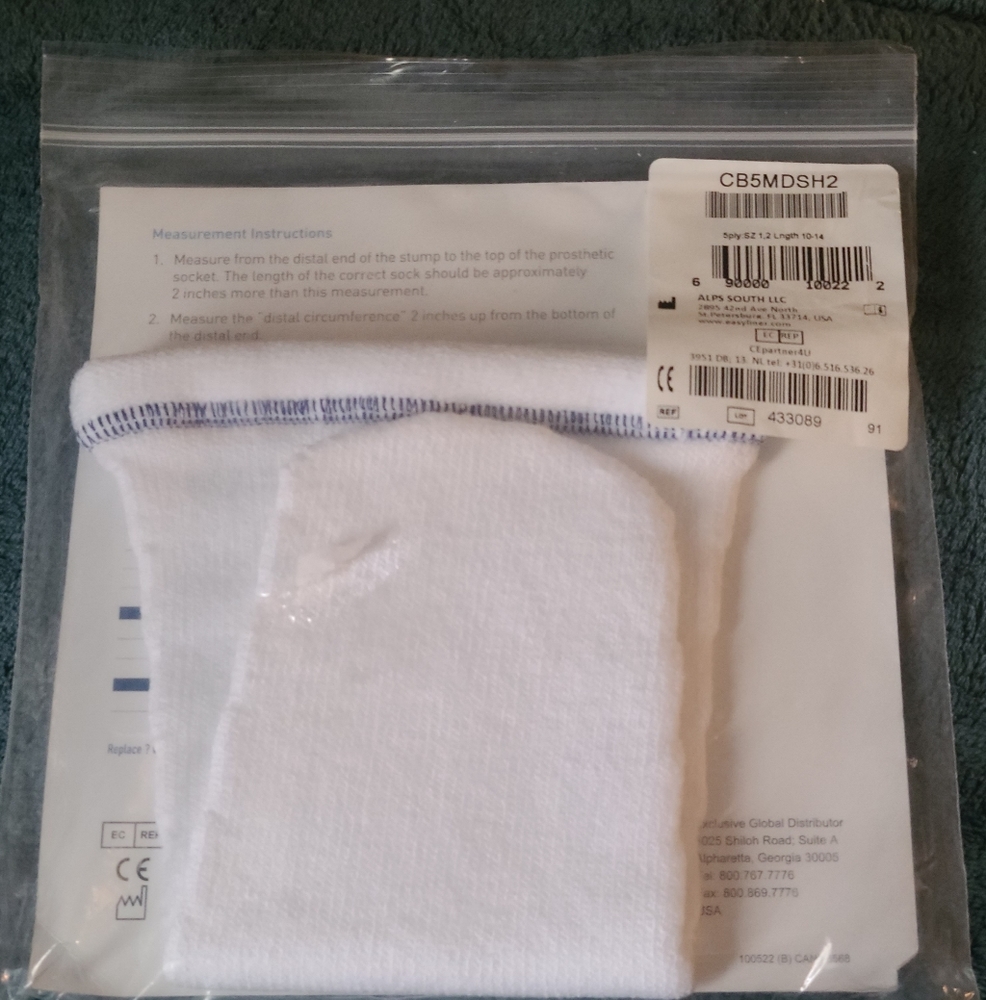CoolBlue Prosthetic Sock 1 Pair Sz 1,2